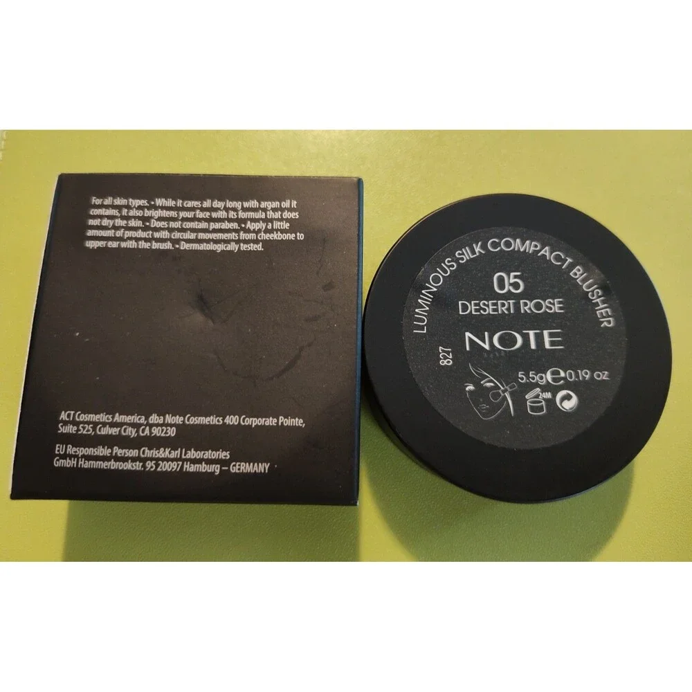 NOTE Cosmetics Luminous Silk Compact Blush Desert Rose W/Brush Discontinued READ